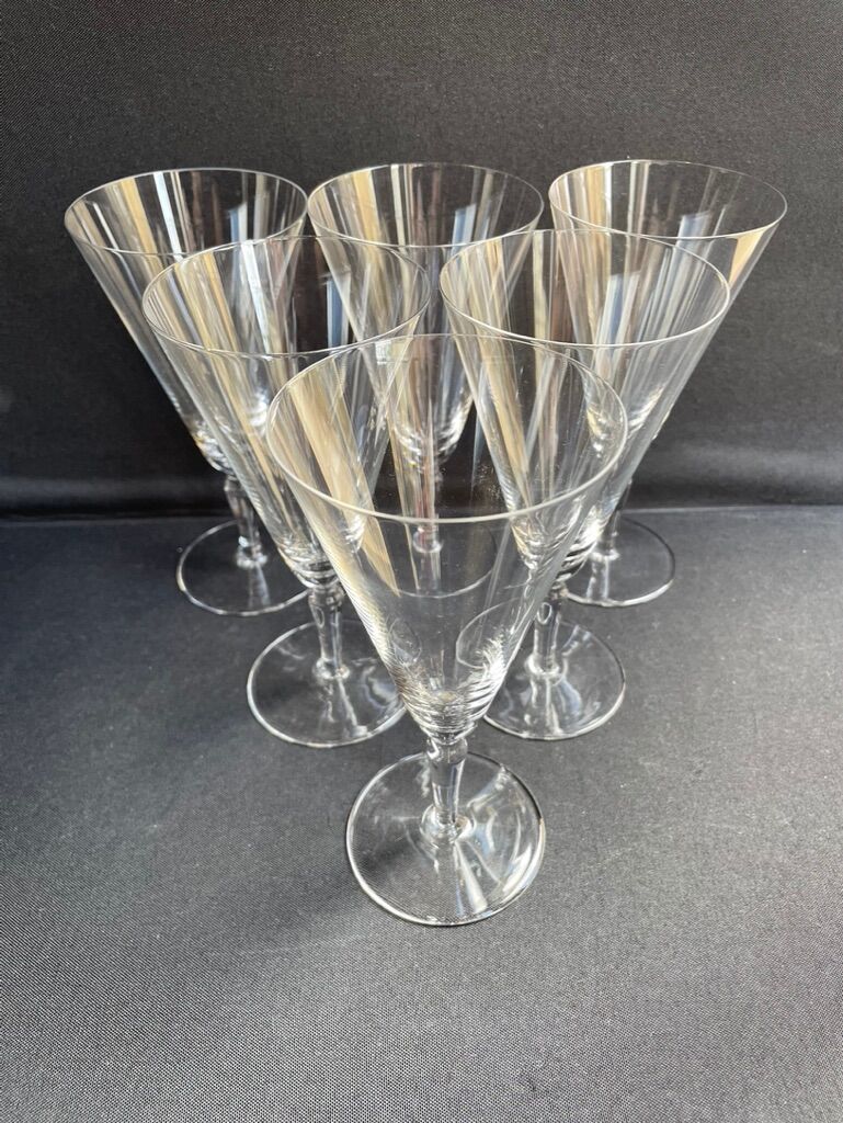 Conical foot glasses (6) - art nouveau - plain light blown crystal