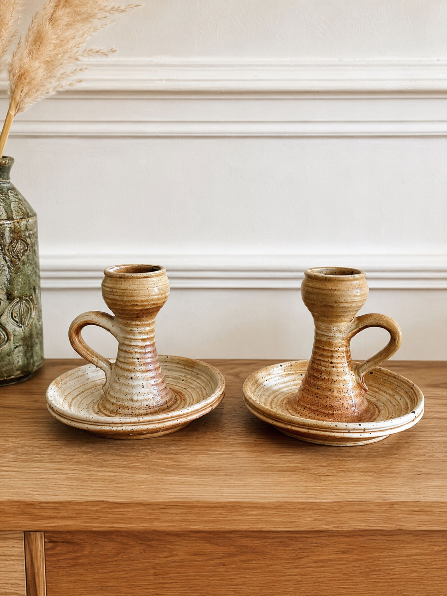 Pair of stoneware candlesticks from the marsh.