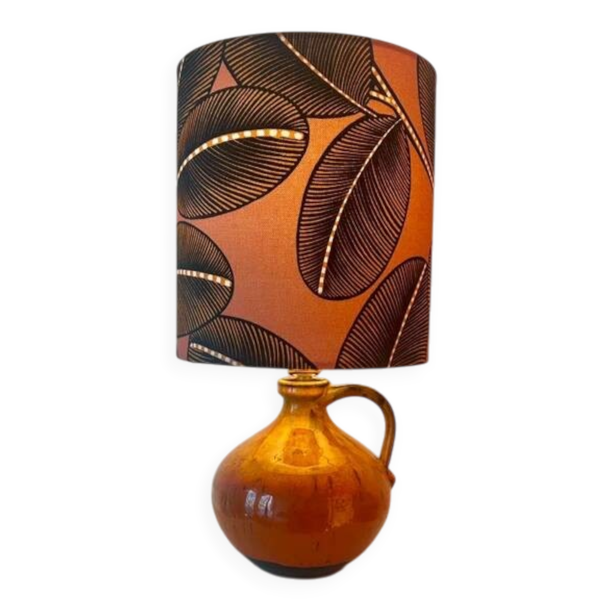 Lampe vase recyclée – céramique ouest-allemande avec tissu graphique