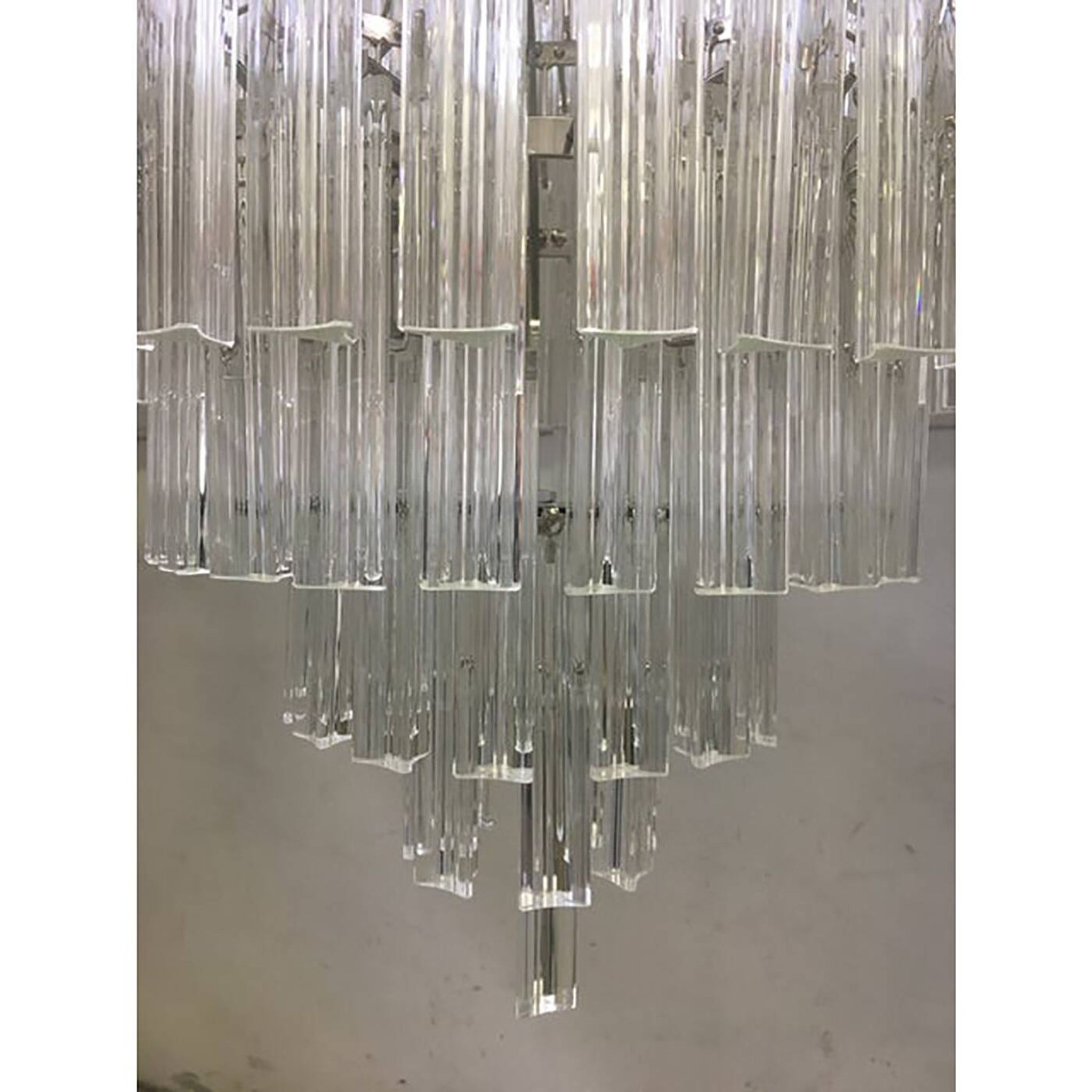 Set of 2 Clear Triedro Murano Glass Chandelier in Venini Style
