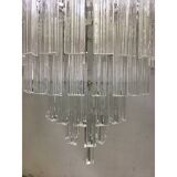 Set of 2 Clear Triedro Murano Glass Chandelier in Venini Style