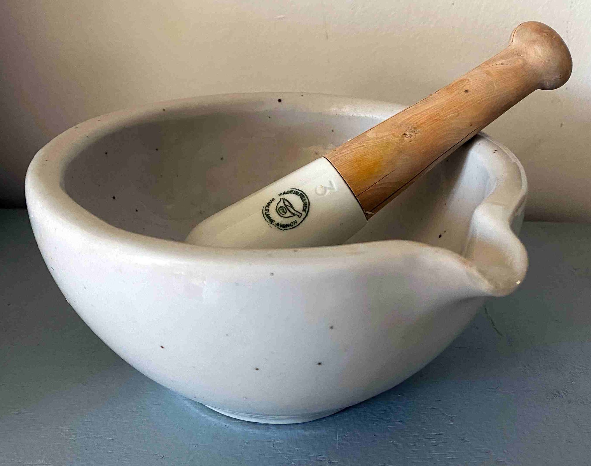 Mortar and pestle antique Porcelain Avignon Kitchen white porcelain France