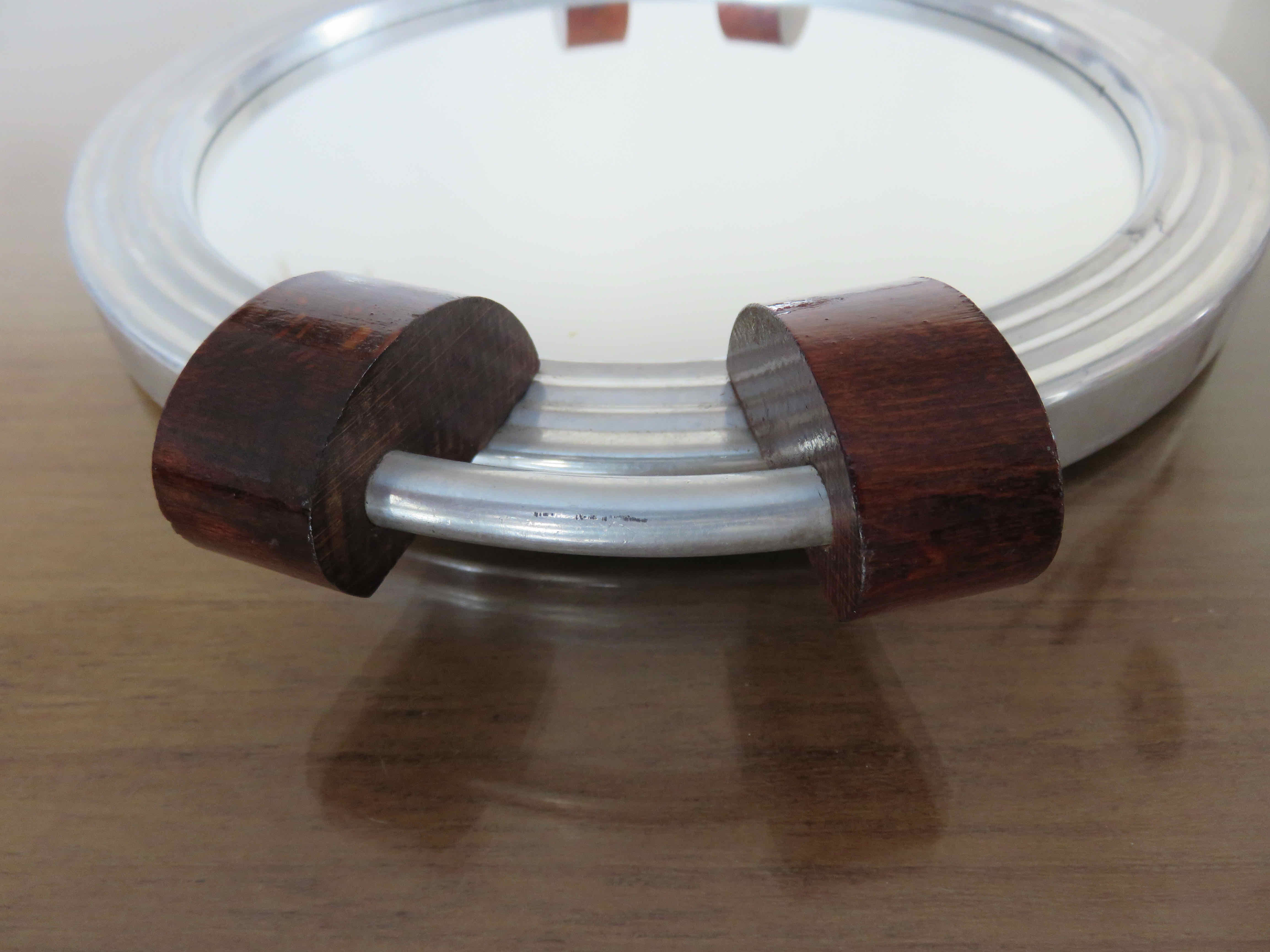 Plateau miroir en palissandre et aluminium Art Deco années 40 50