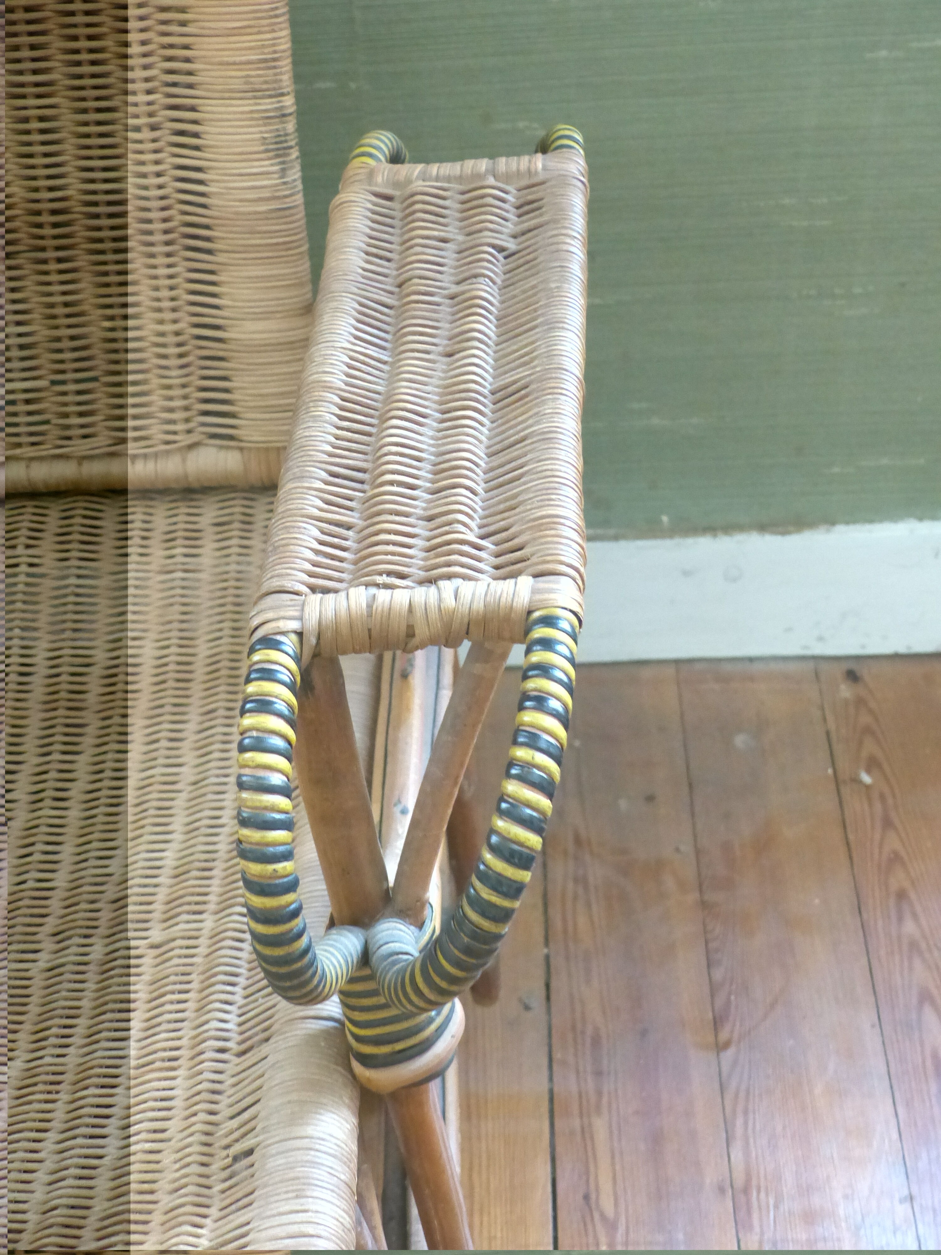 Chaise longue debut xx° en rotin, osier et bois
