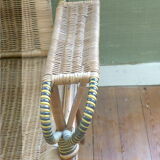 Chaise longue debut xx° in rattan, wicker and wood