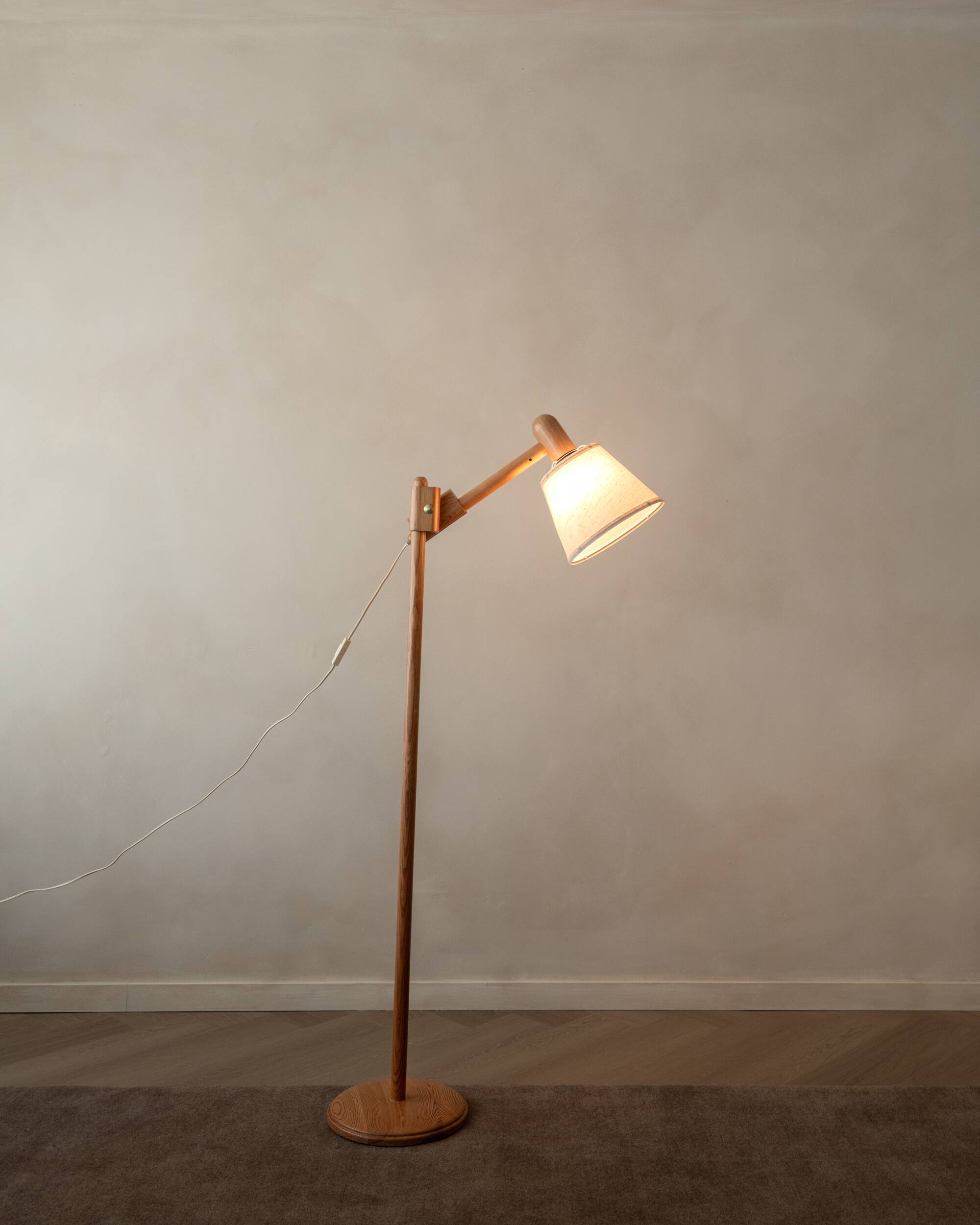 Vintage Danish Pine Adjustable Floor Lamp by +LYS Denmark, 1960s