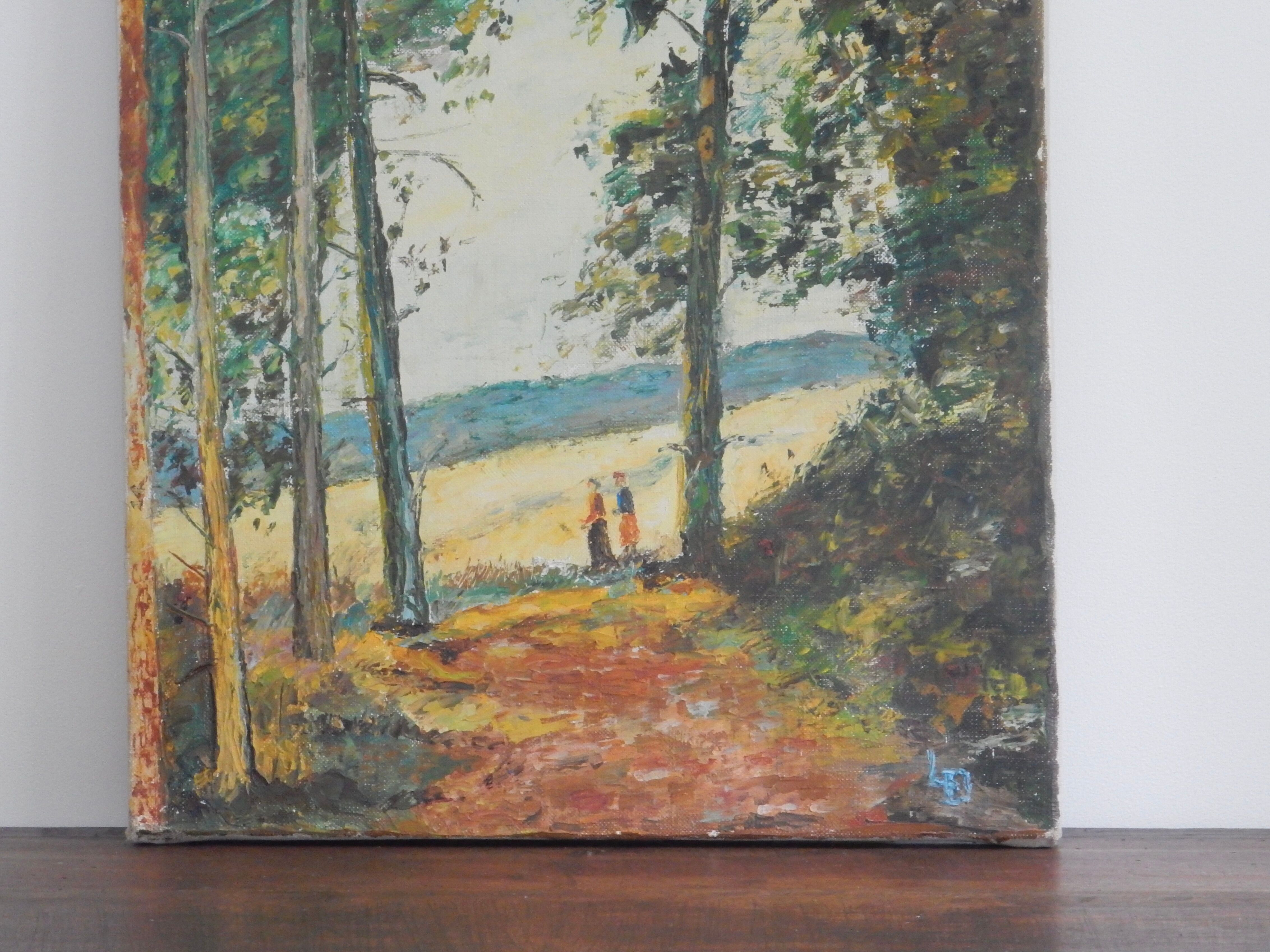 Oil on canvas painting forest by the sea