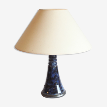 Blue ceramic table lamp by Poterie Dubois, Bouffioulx, Belgium 1950s.