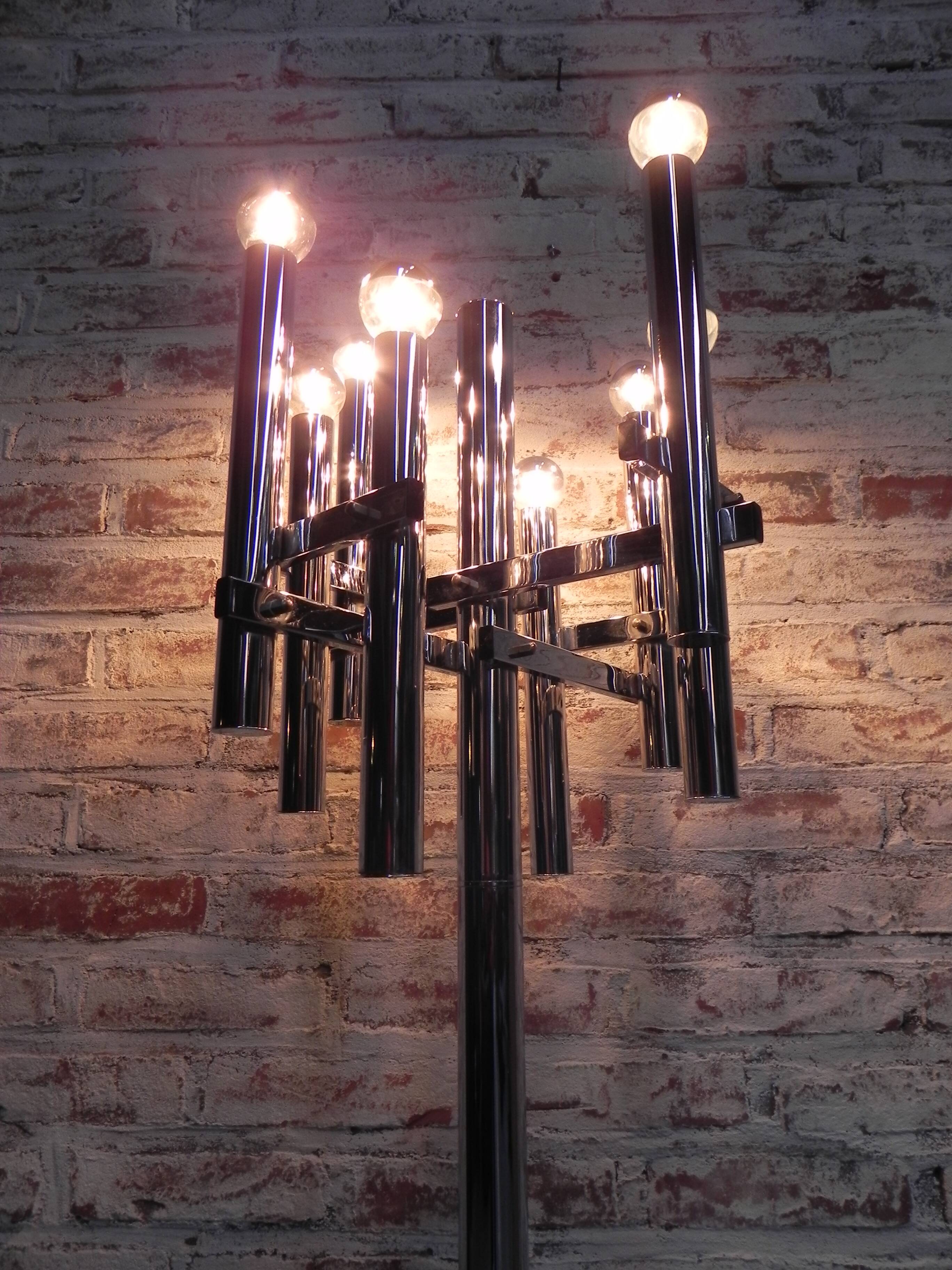 Chrome uplight floor lamp with 8 light points