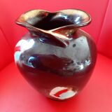 Vase en grès émaillè allemand des annèes 50 multicolore à fond marron.