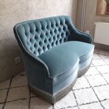 Blue velvet toad sofa