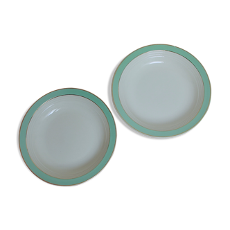 Set of 2 mint green and golden hollow dishes