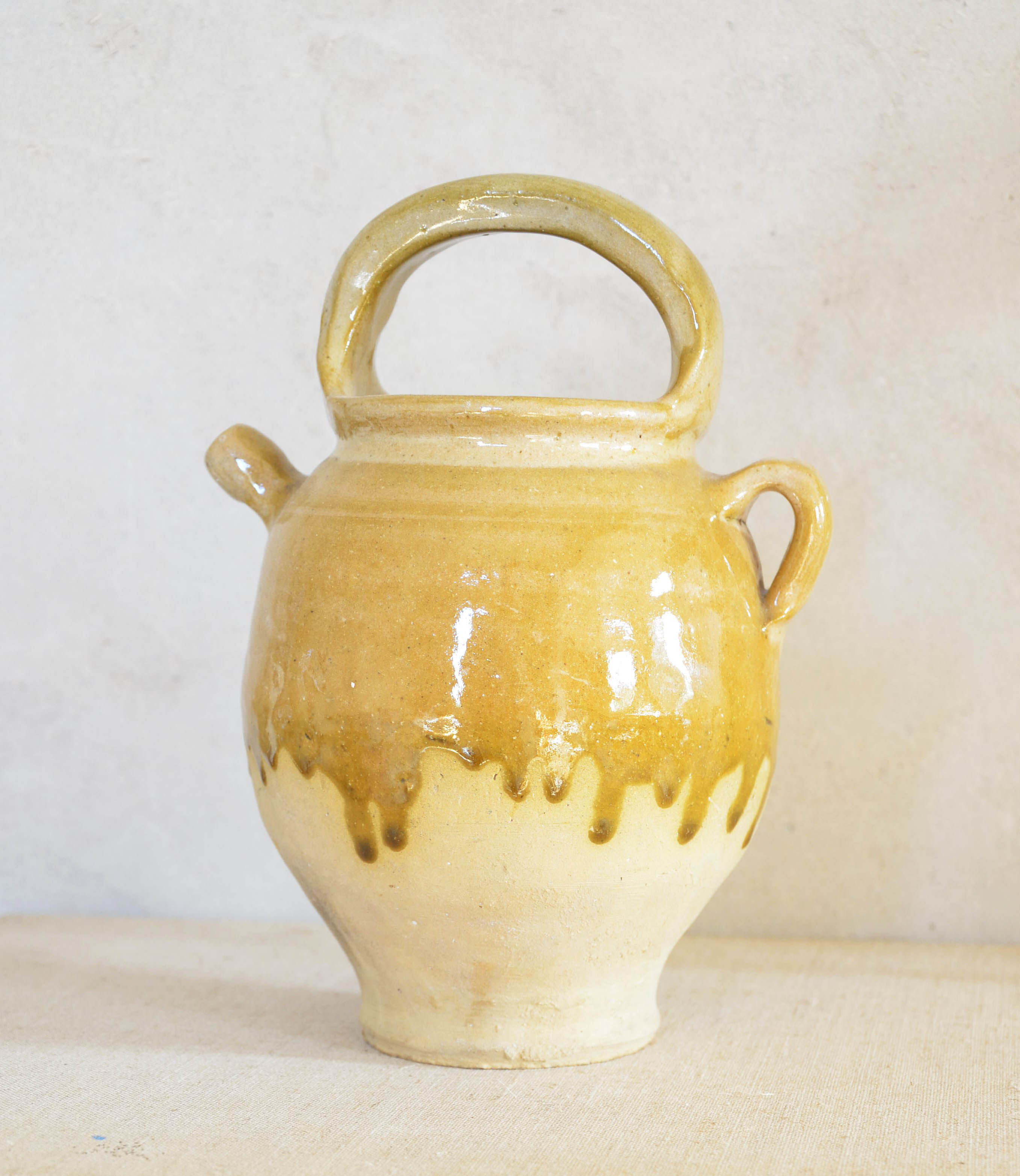 Yellow glazed gargoulette, Provençal jug pitcher