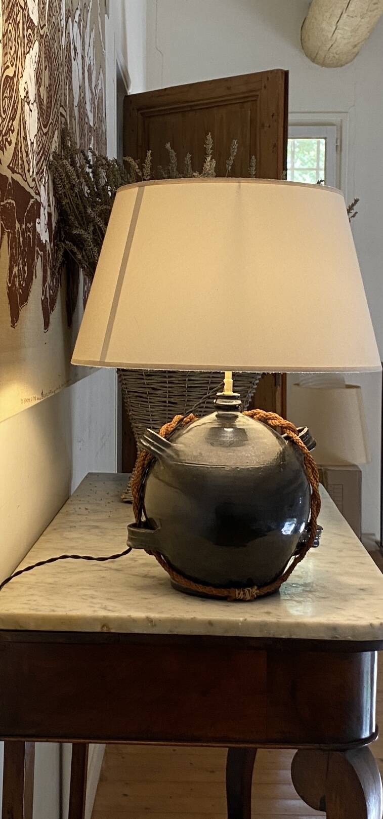 Ceramic lamp, 2M fabric cable, cotton lampshade