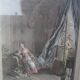 Duo of antique prints framed with canopies