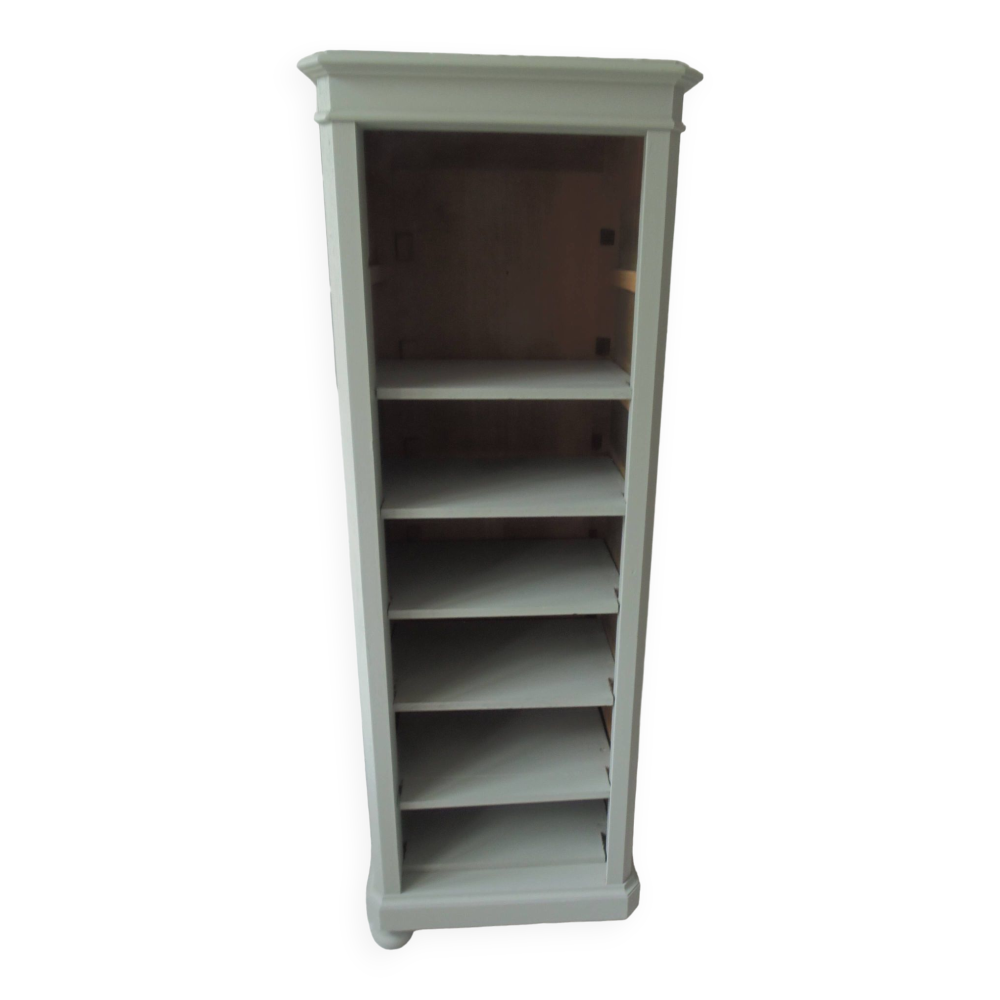 Bookcase, vintage dresser re-enchanted in verdigris waxed finish.