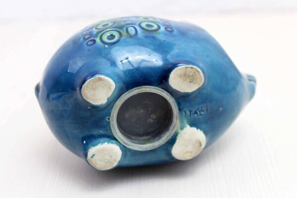 Céramique zoomorphe, Cochon Tirelire en céramique bleue de Rimini, Italie 1970