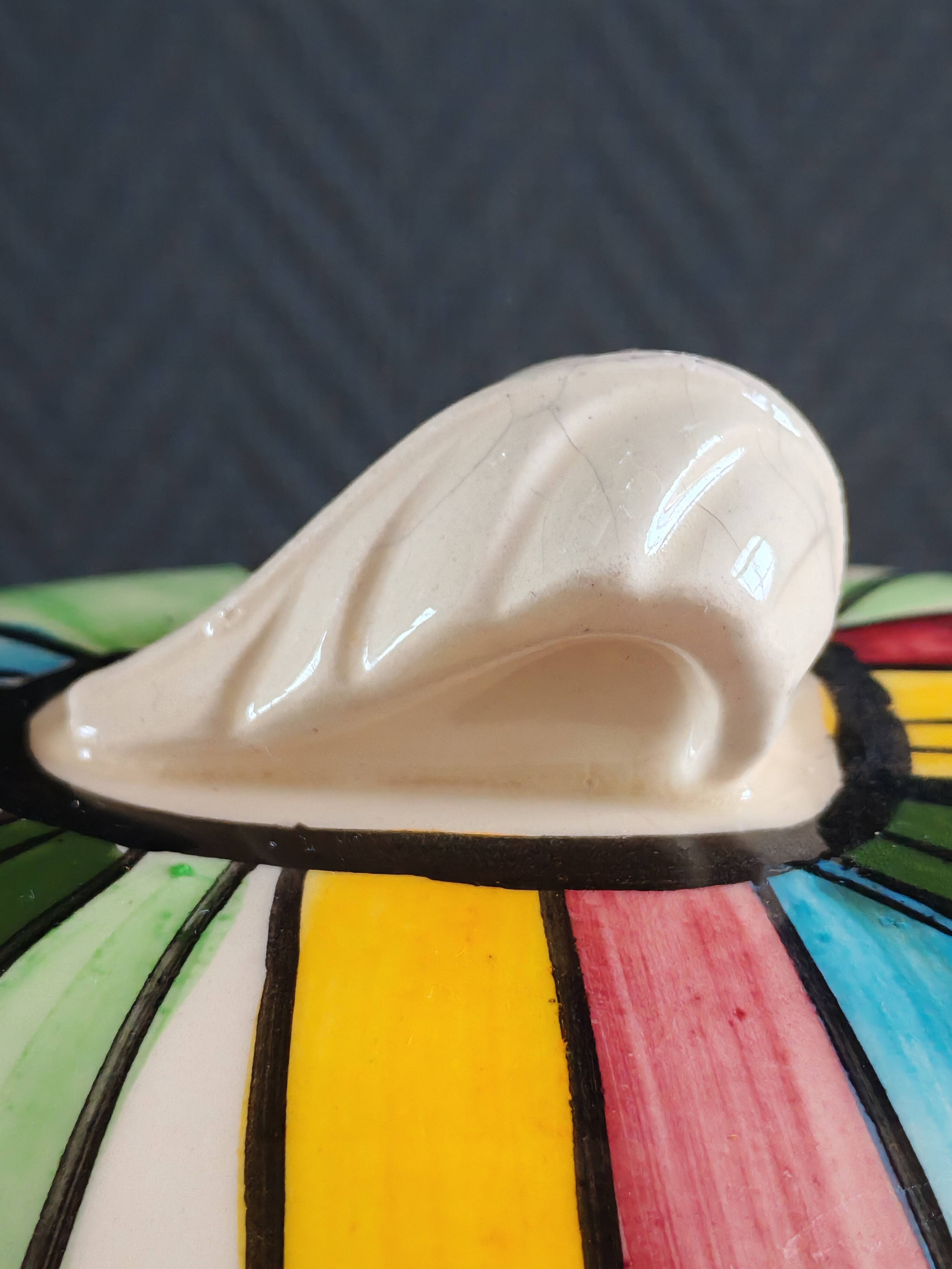 Vintage Ceramic Bonbonnière with Colourful Stripes - Jewellery Box