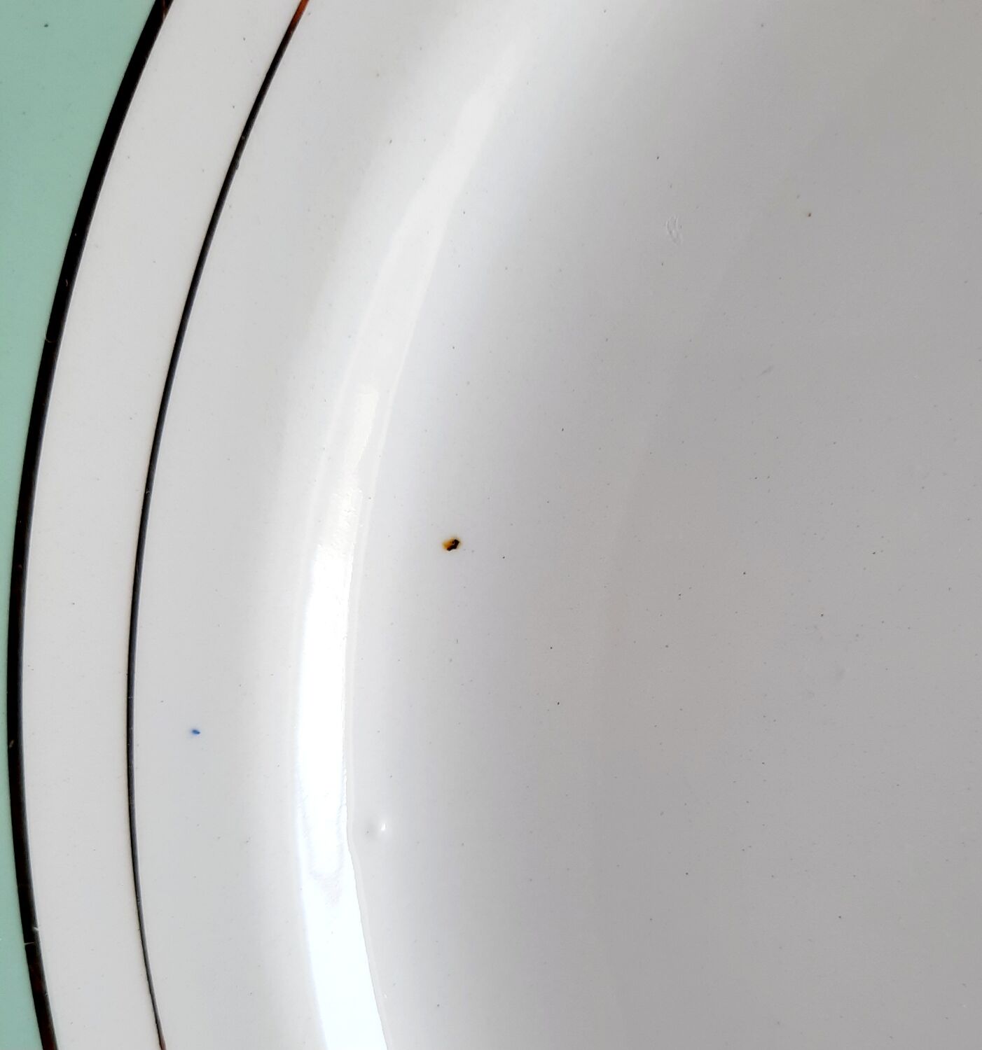 Flat antique earthenware plates with gilded edges