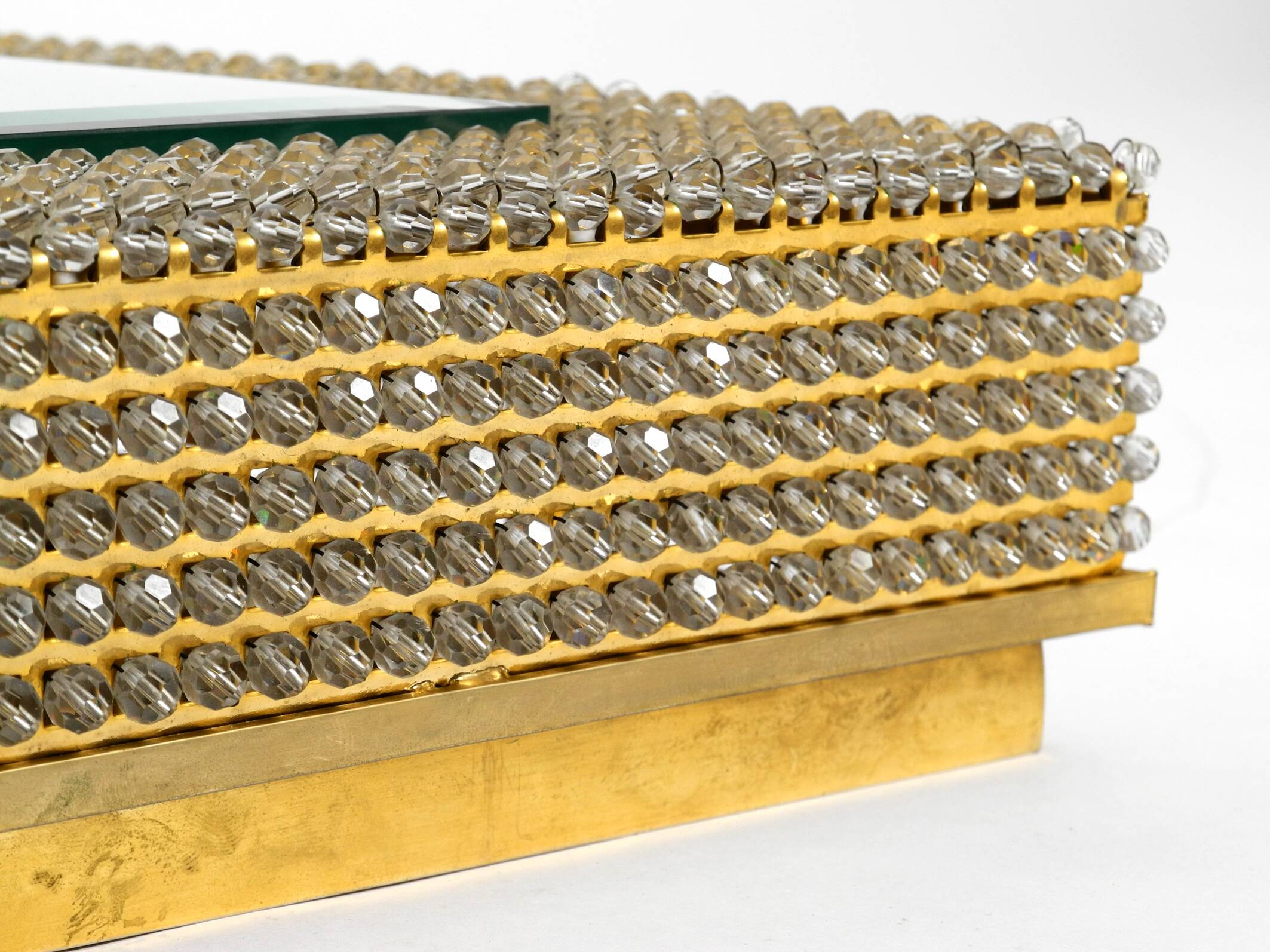 1960s brass wall backlit mirror, frame with glass beads by Palwa