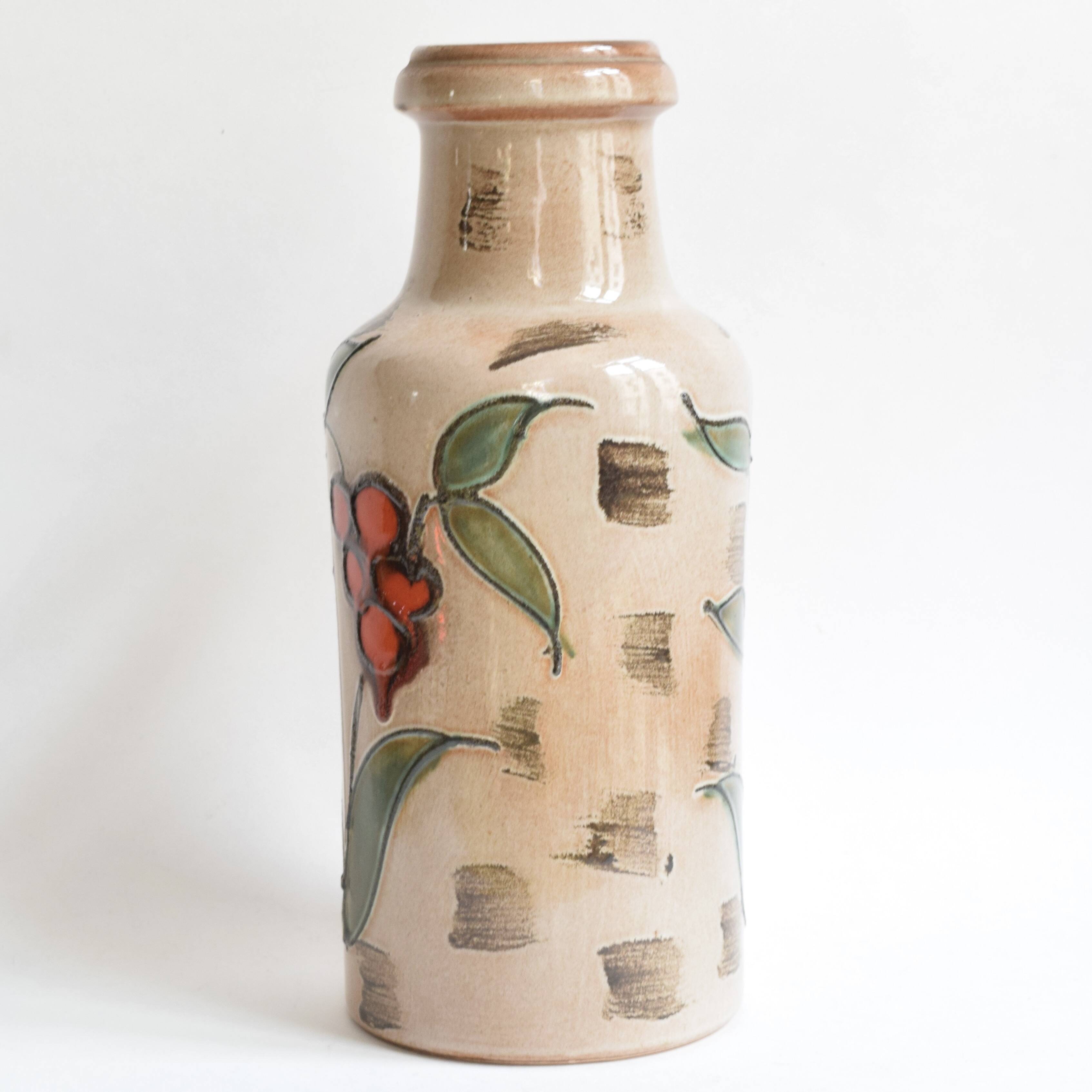 Large Scheurich Keramik ceramic vase with floral decoration - Model 407 35 - West Germany - 1970