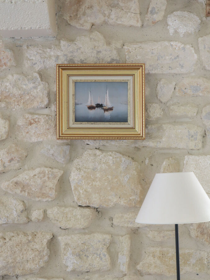 Sail Boats In The Ocean Antique Oil Painting