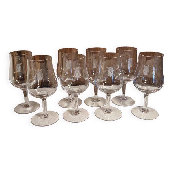 8 Verres à vin en cristal des années 25/30- Logo Vins camp Romain