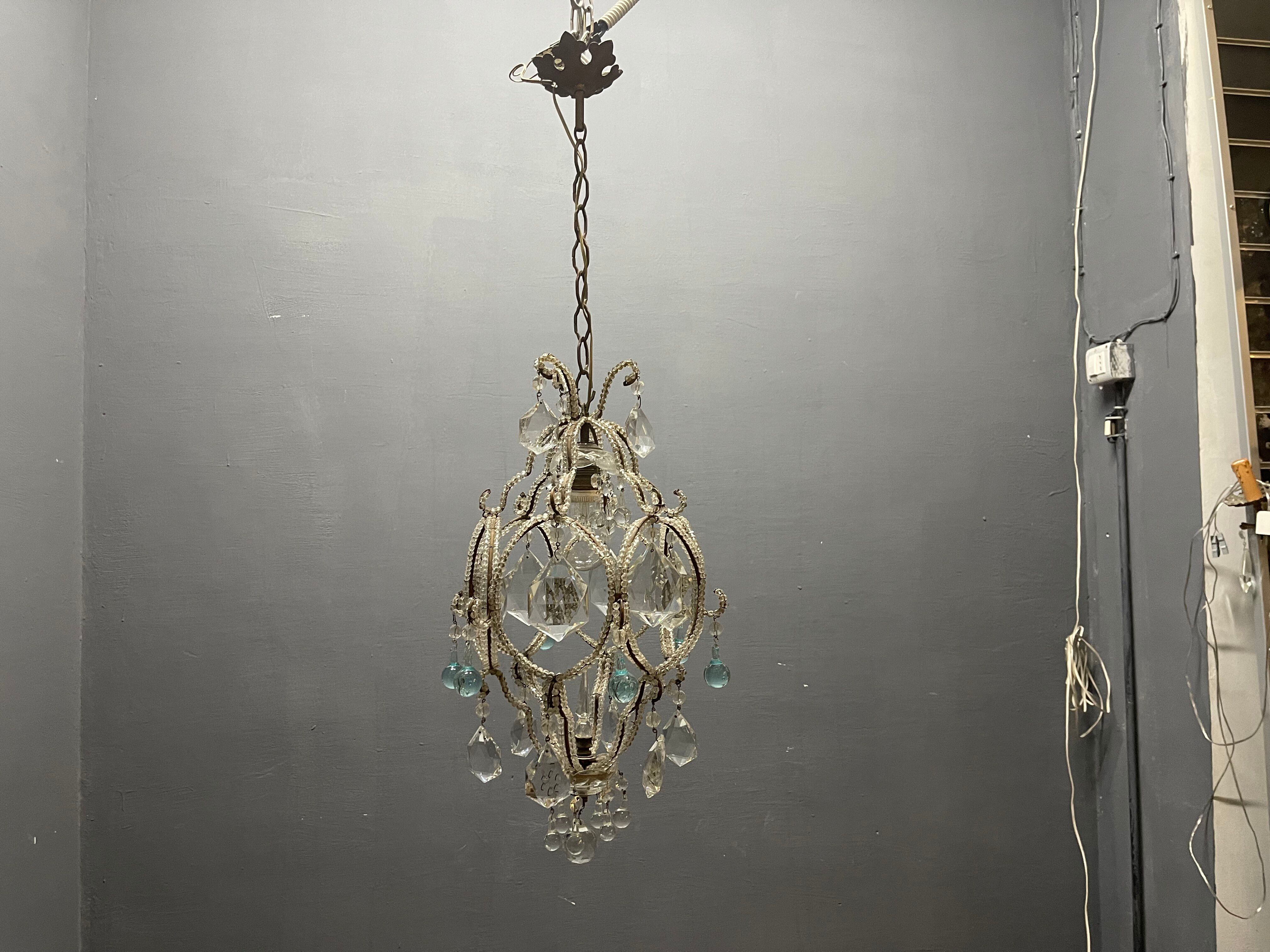 Vintage Crystal Beaded Pendant Light with Murano Glass Drops, Italy