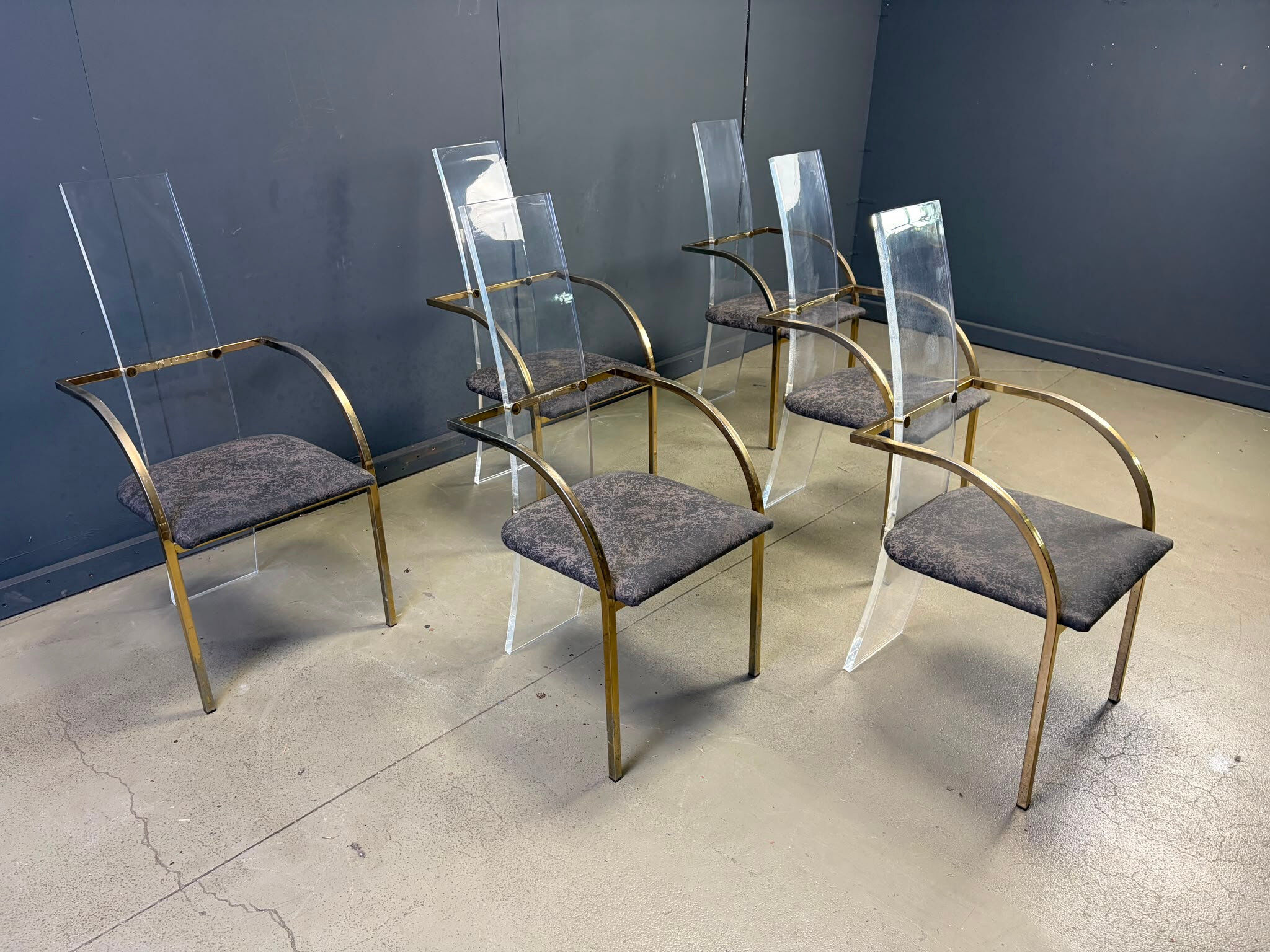 Plexiglass and brass dining chairs by Belgochrom, set of 6 - 1970s