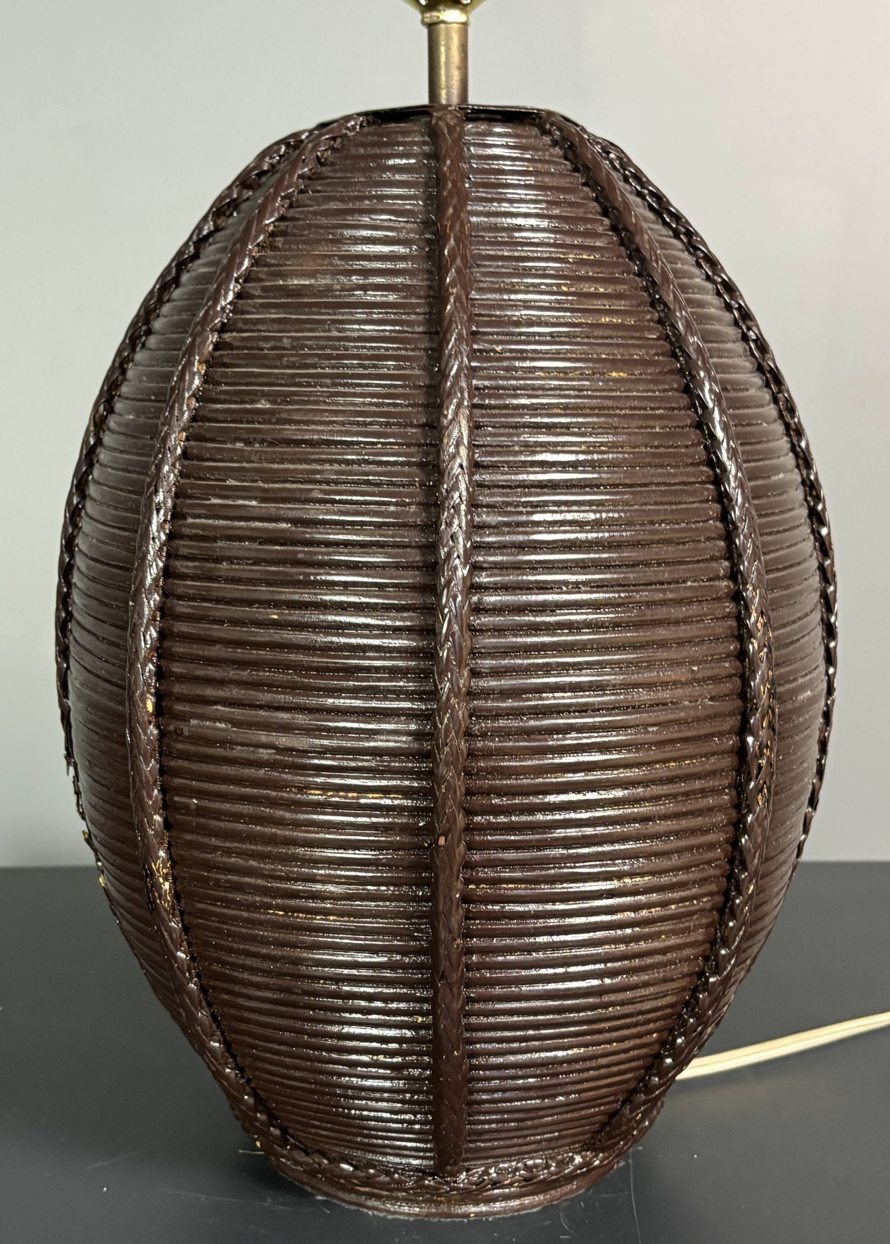 Lampe de table extra large en rotin à tige de crayon avec abat-jour en forme de champignon, années 1970