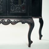 Arts crafts parlour glass display cabinet black ebonised chippendale england