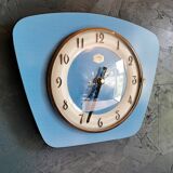 Vintage formica clock silent trapeze wall clock "Blue Jura"