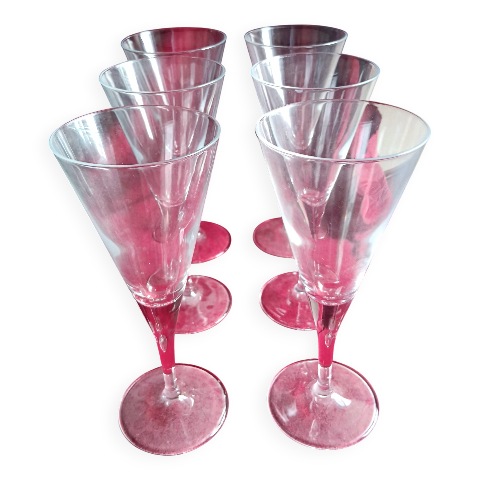 Set of 6 "flute" glasses in blown glass