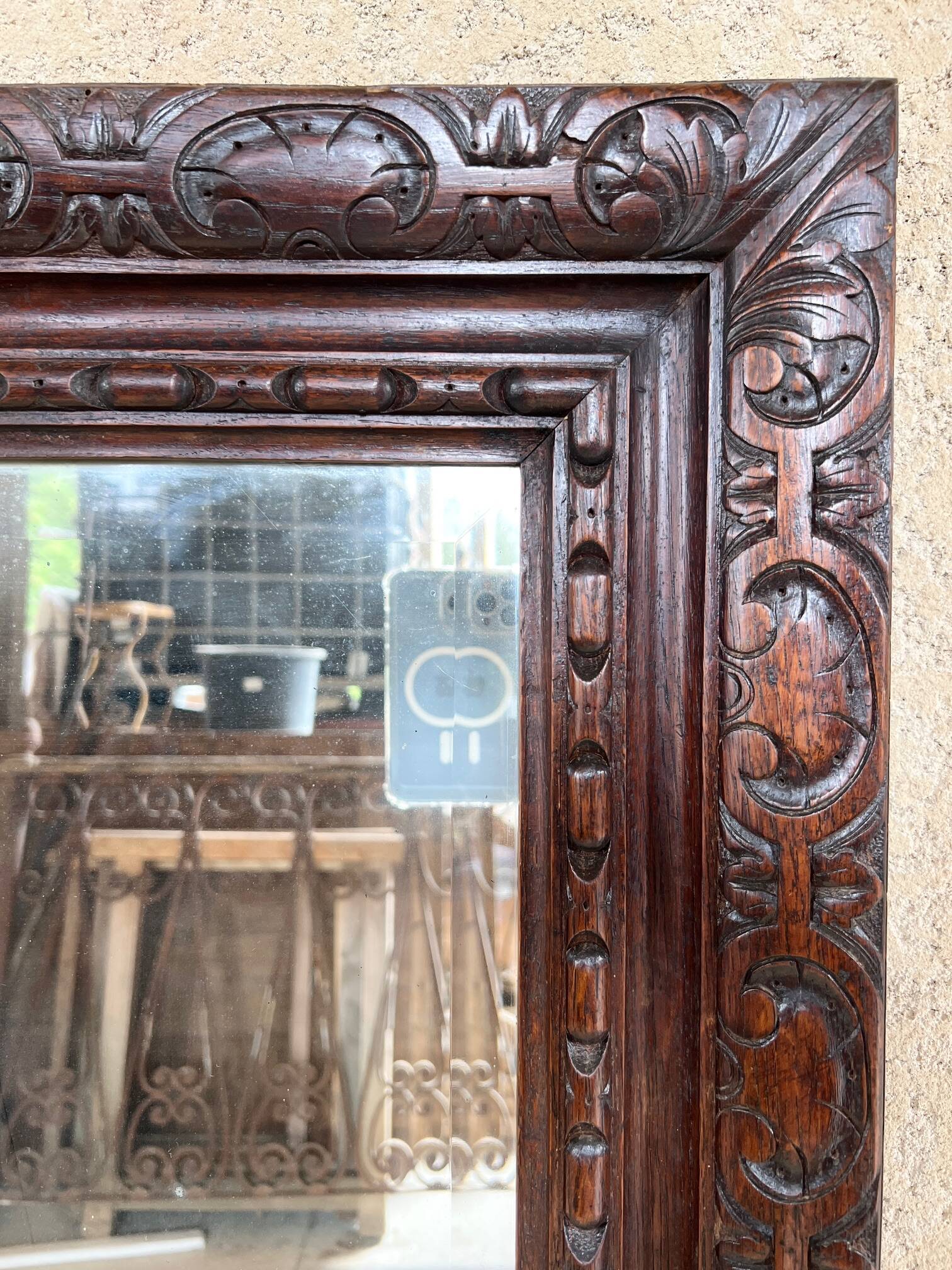 19th century carved solid oak mirror