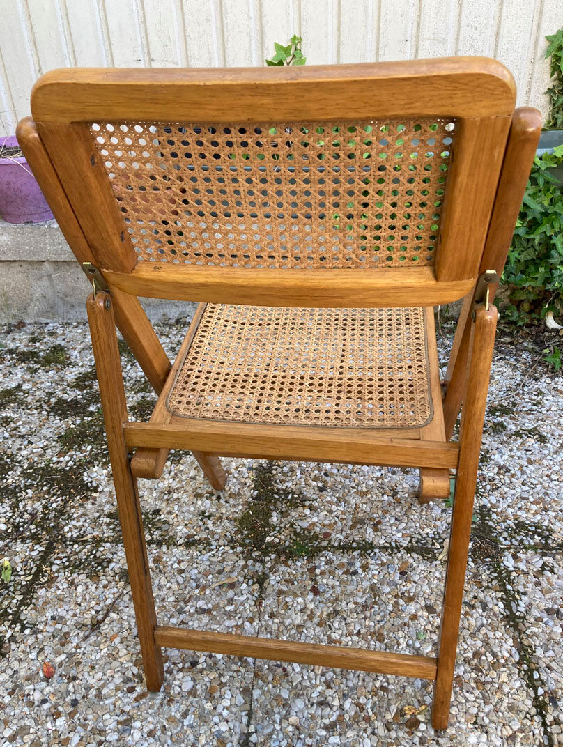Lot de 3 chaises pliantes en bois et cannage