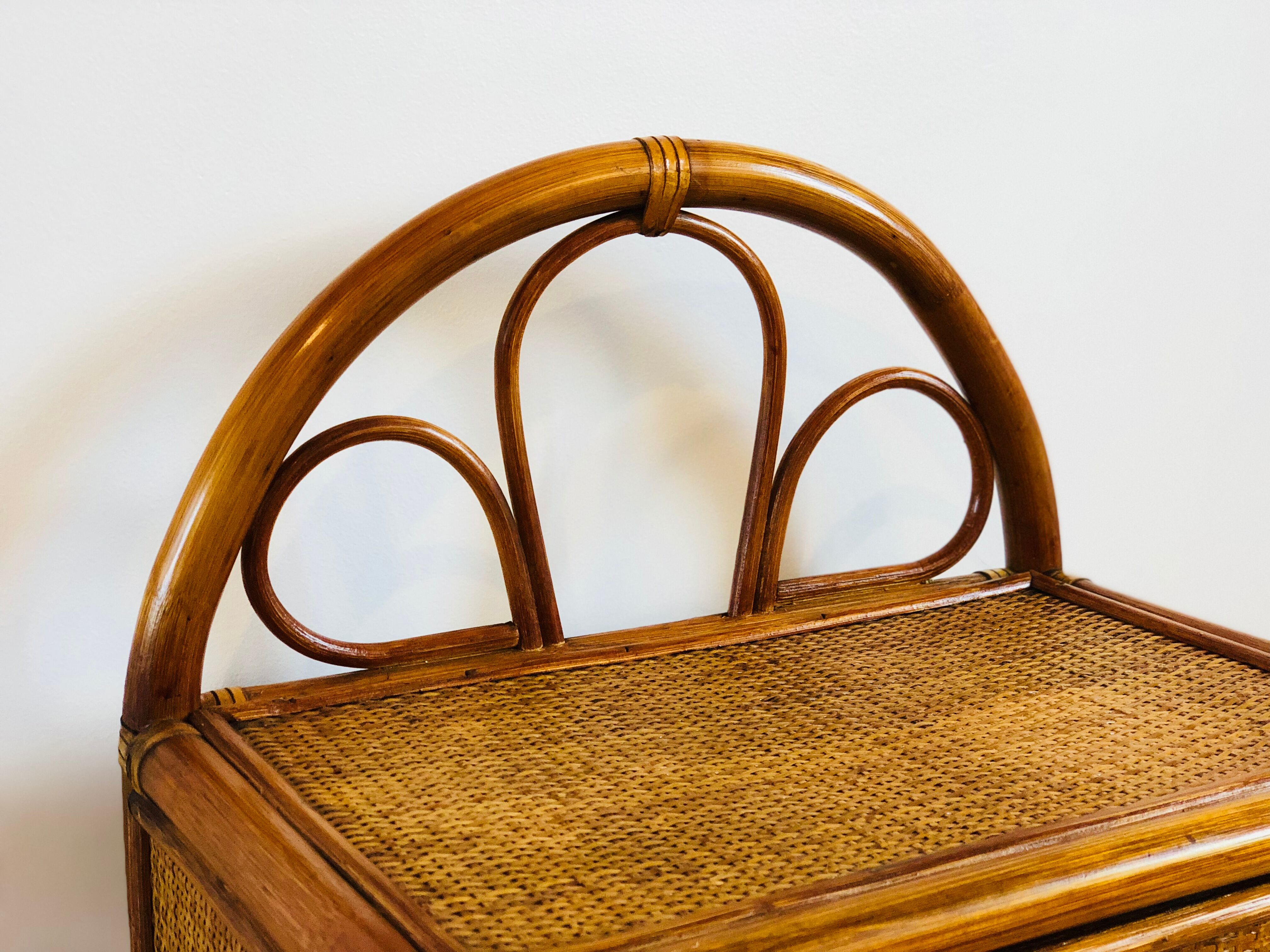 Pair of bamboo and rattan bedside tables