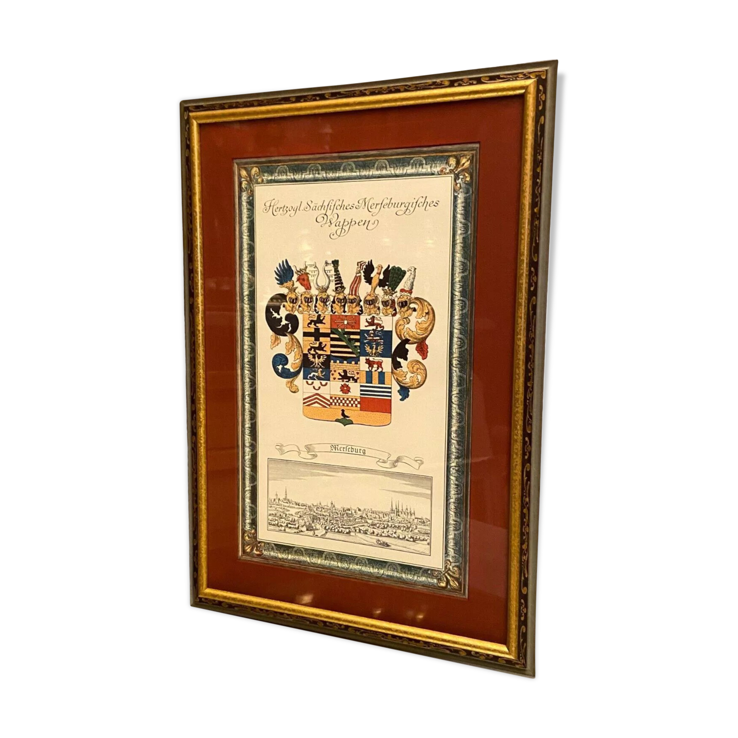 Framed engraving Coat of arms of Merseburg Saxony Germany