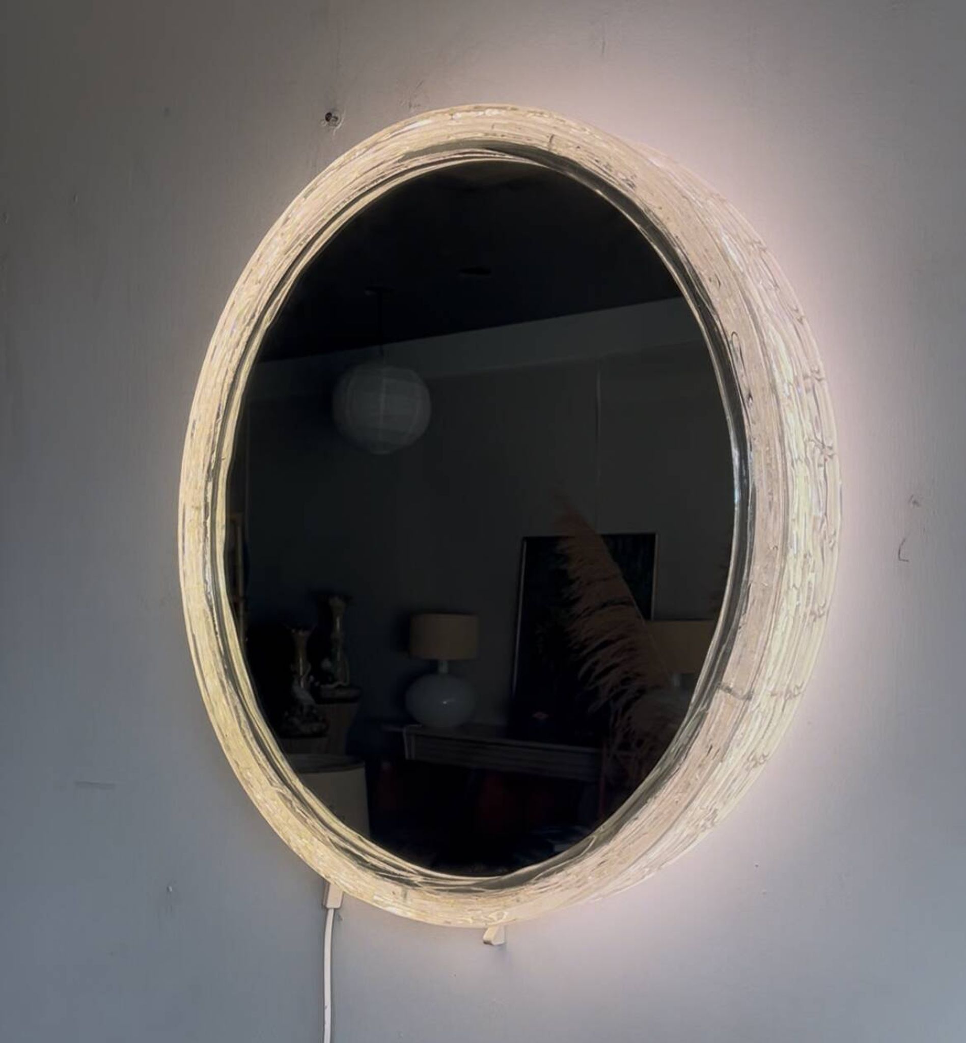 Illuminated mirror ‘iced -glass’ Hillebrand style Mid Century
