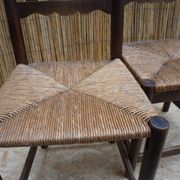 Pair of antique straw-seated farm chairs