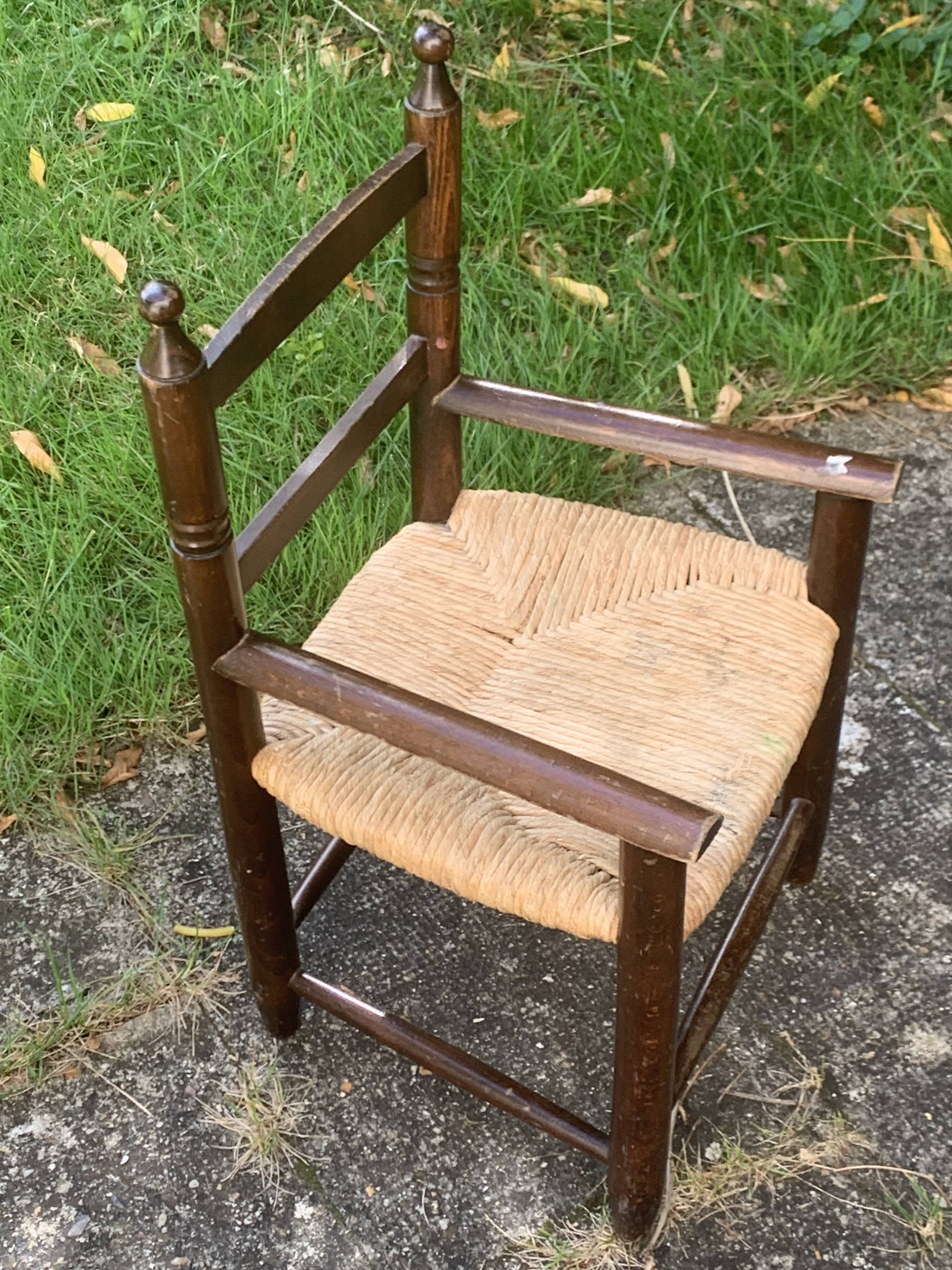 Small vintage wooden and straw children's chair
