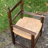 Small vintage wooden and straw children's chair