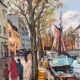 Vintage original oil painting of a canal cityscape, circa 1970s