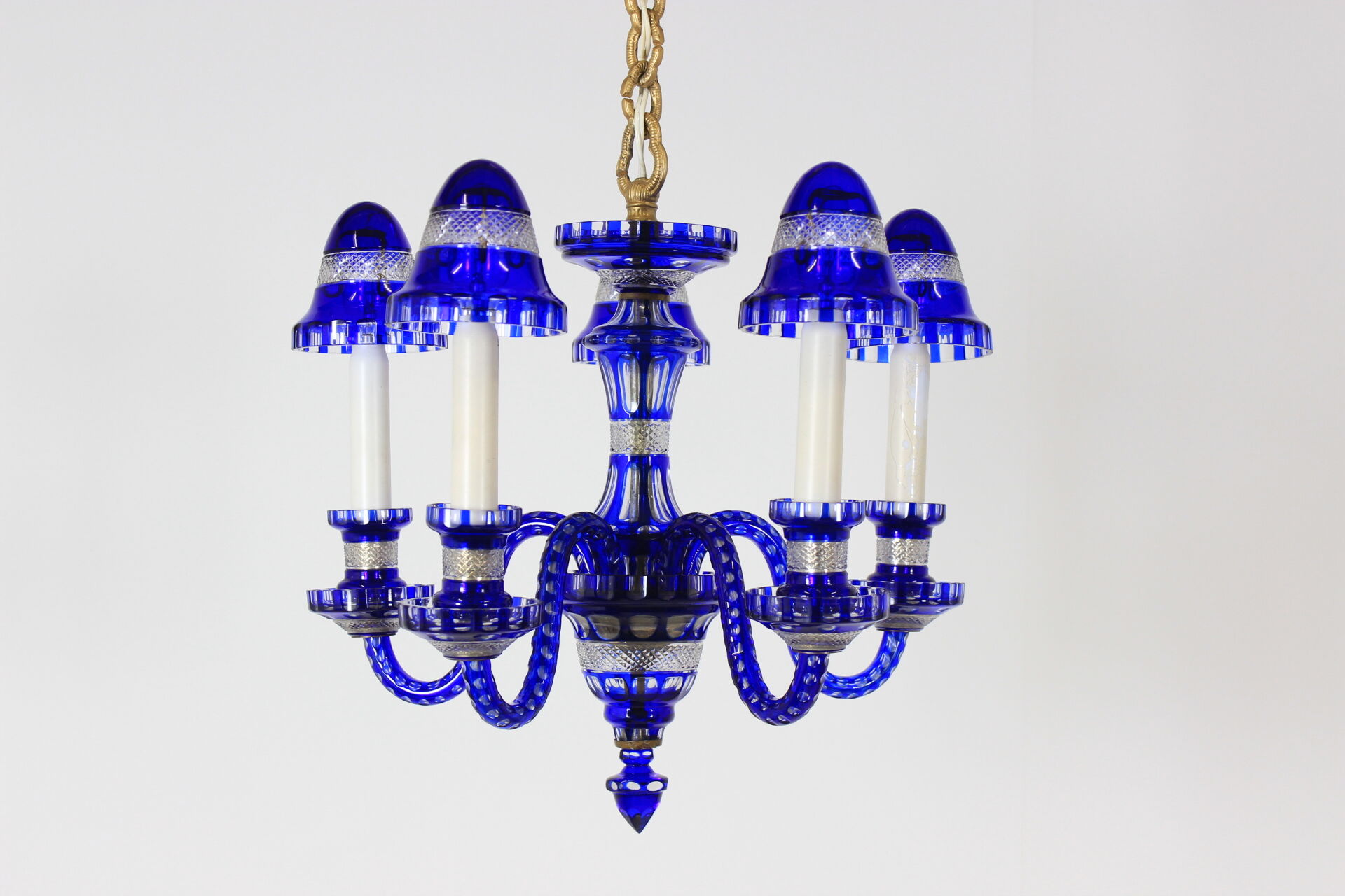 1940s Blue All Glass Chandelier, Czechoslovakia