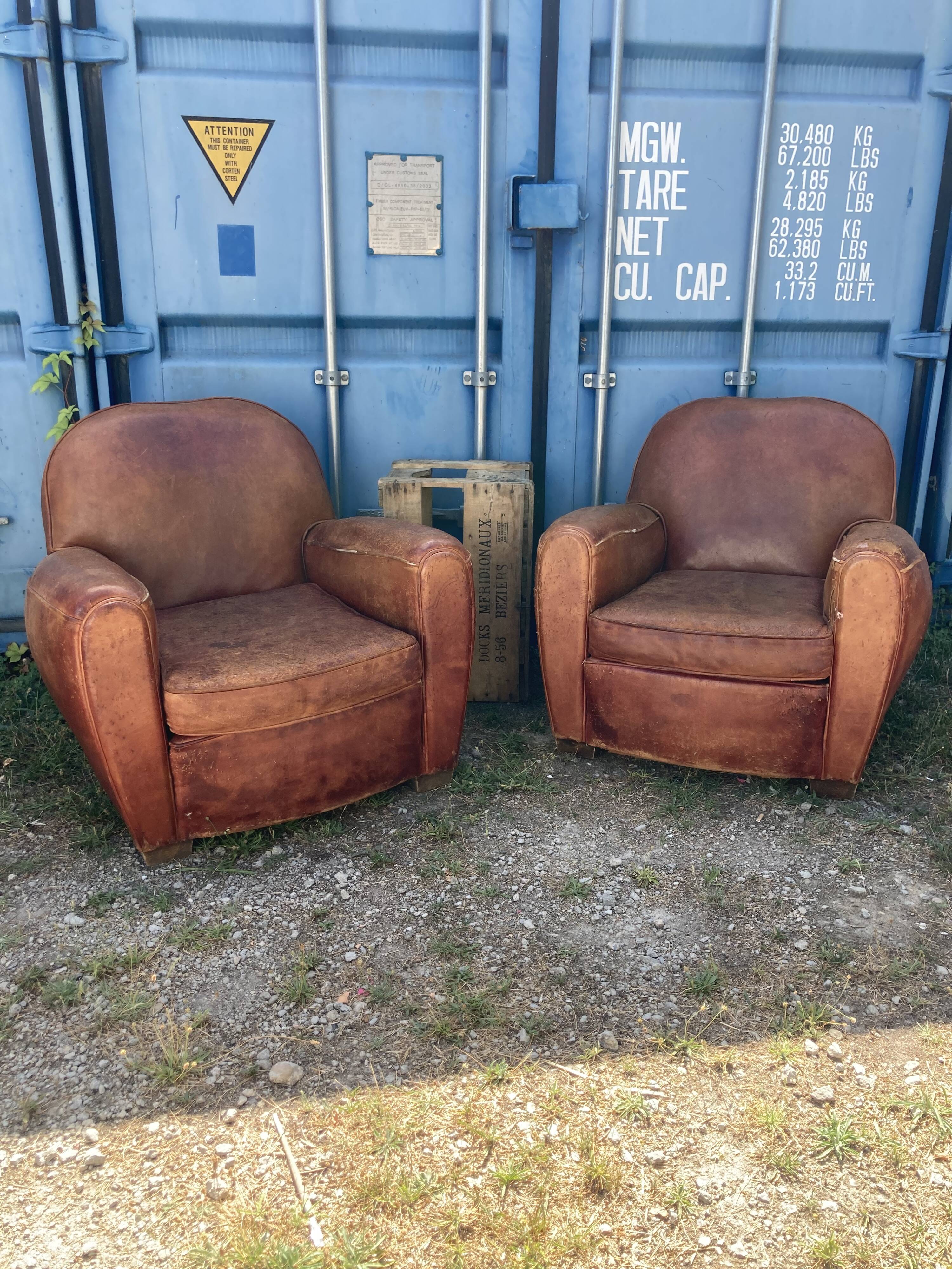 Pair of vintage club armchairs