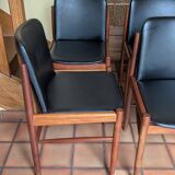 6 Chaises scandinaves teck et simili cuir 1960