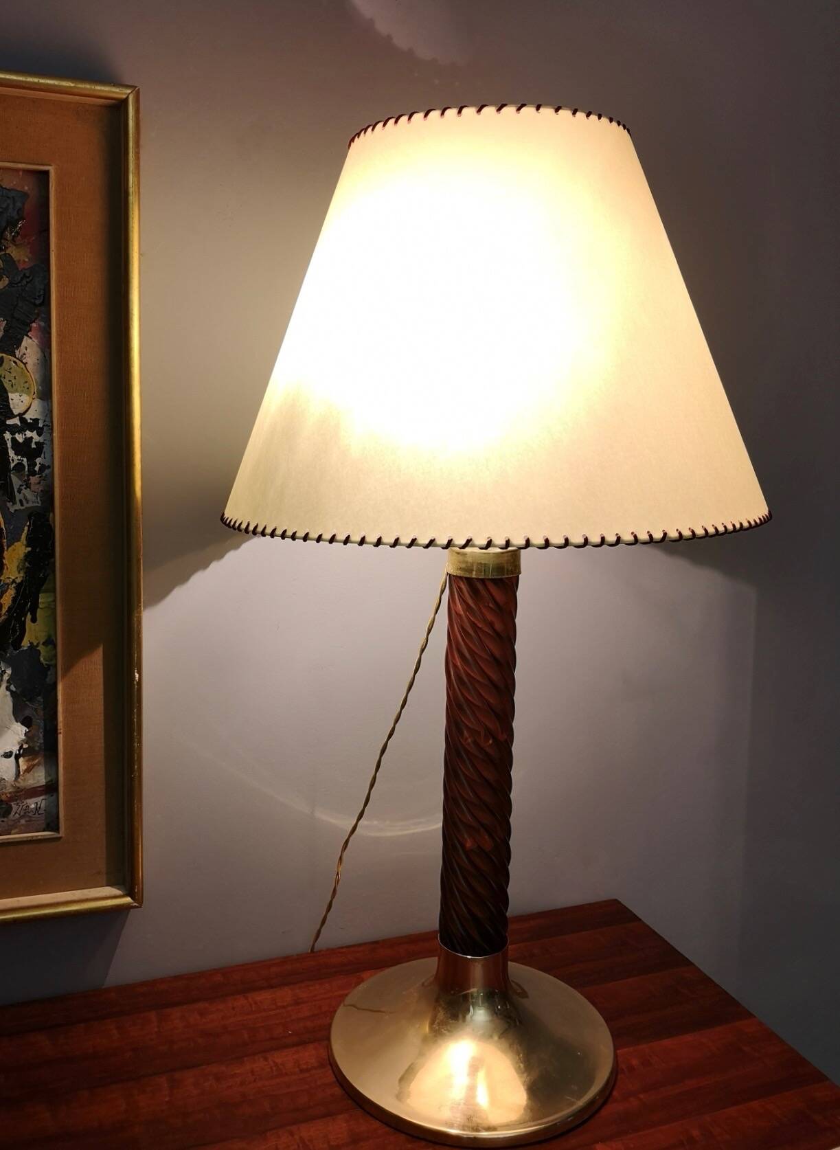 Burgundy Plexiglass and Brass Table Lamps by F. Loffredo, Italy 1980s