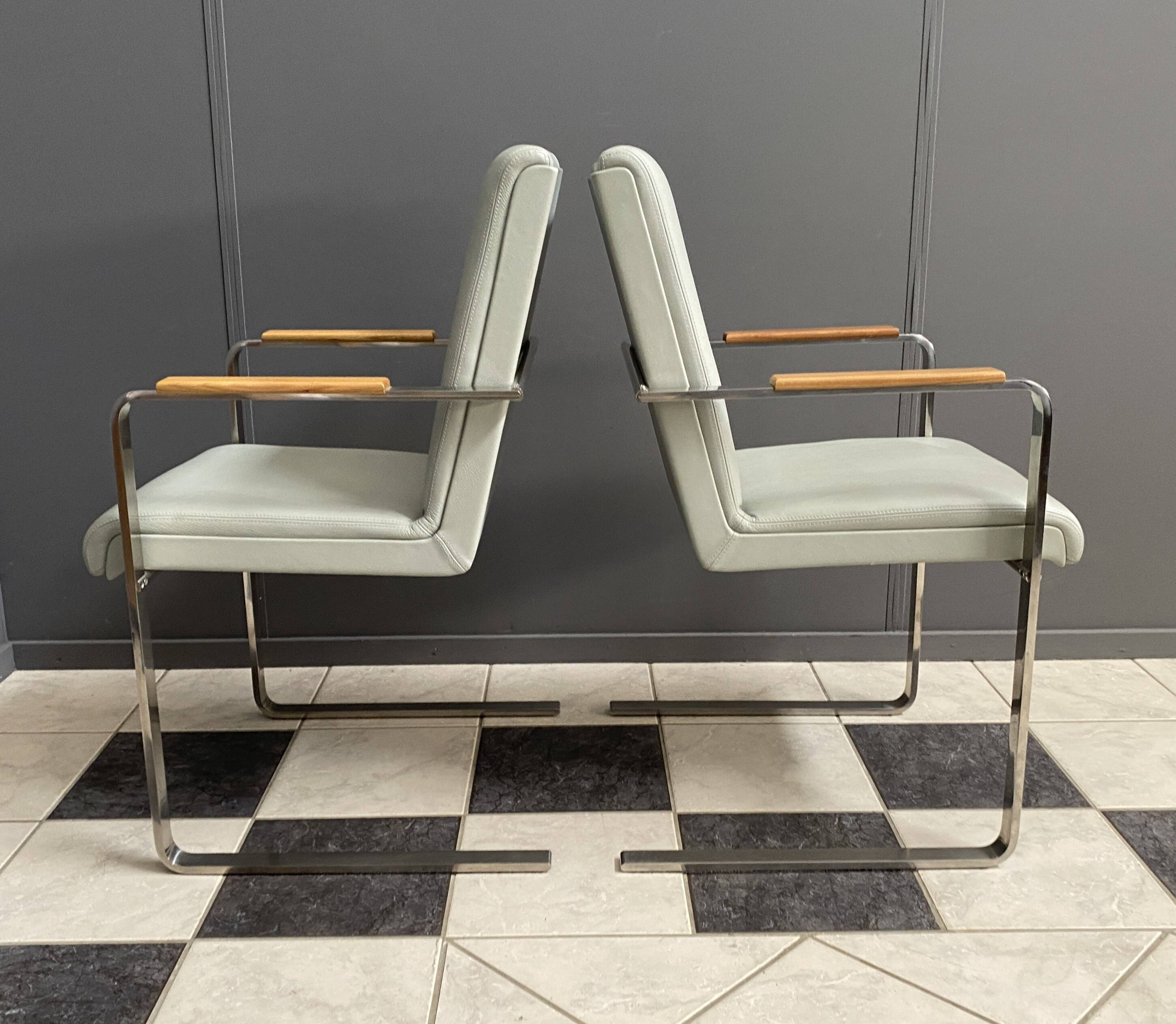 Unique Chrome and grey leather chairs made on demand 1980s