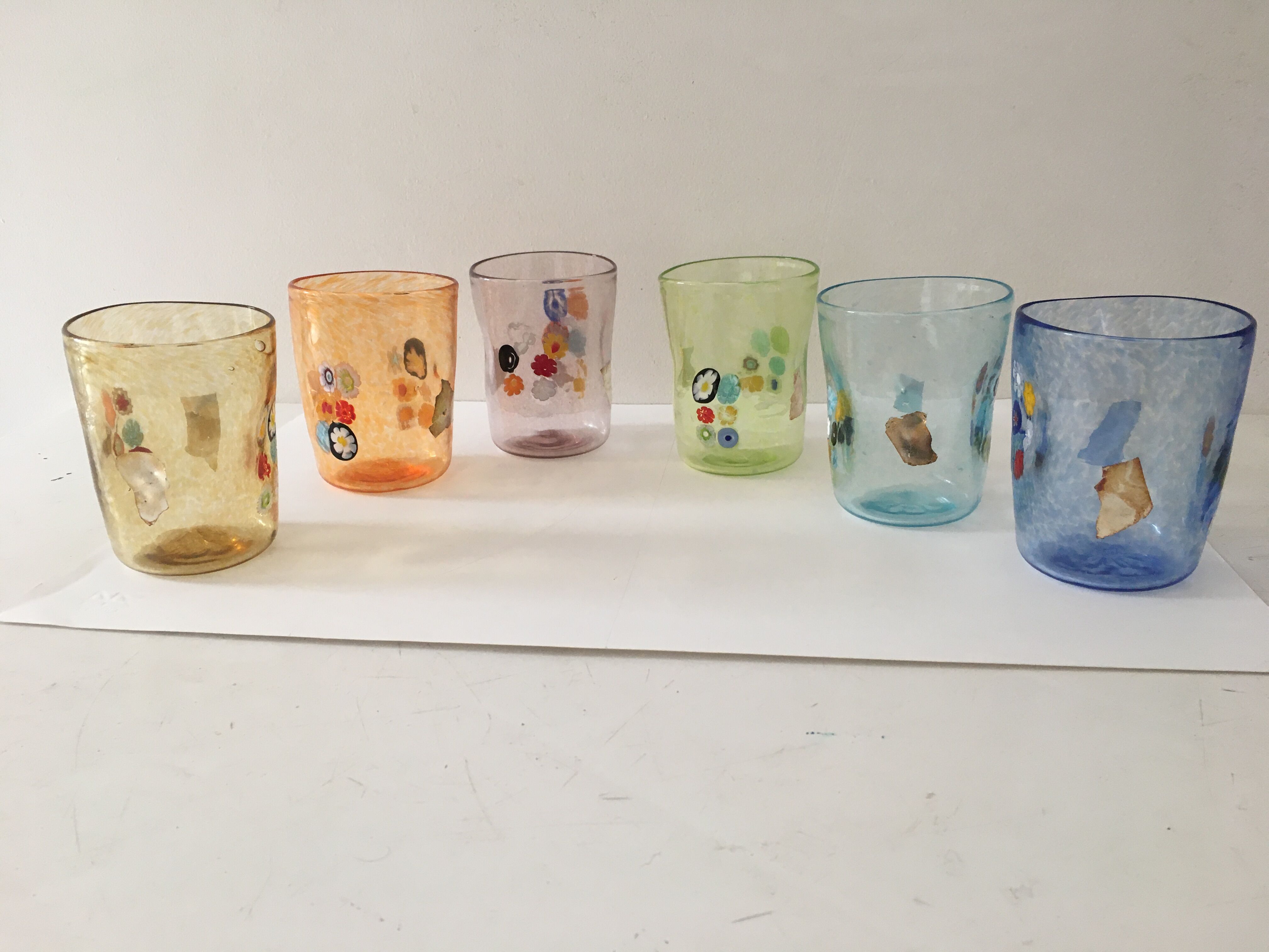 Service of 6 Murano glasses water "goto" "murrisa" in Murano glass unique piece