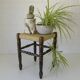 Vintage rustic stool, wooden ottoman footstool, wicker bench from the 1960