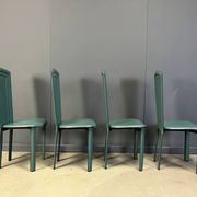 Vintage green leather dining chairs, 1980s - set of 4